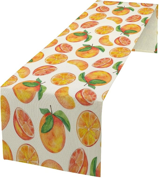 Watercolor Fruit Botanical Print Table Runner Spring Summer Orange Lemon Dinner Runner for Farmhouse Party Holiday Home Kitchen Dining Table Decor 13x120