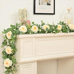 Dolicer 2Pcs 13Ft Artificial Eucalyptus Garlands with Flowers, Faux Floral Greenery Garlands Fake Flowers Vines for Wedding Centerpieces Arch Party Ceremony Backdrop Decor (Champagne)