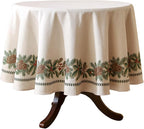 ISAENNE Designer Christmas Linen Small Round Tablecloth,Light Beige Western Elegant Table Cloth,Wrinkle Resistant Decor Tablecloths for Dining Thanksgiving Kitchen Christmas,Diameter 55"-Carol G