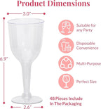 Prestee Stemmed Disposable Wine Glasses - 10 oz Clear Plastic Wine Glasses BPA-Free - Easy Assembly for Parties Weddings Picnics - Durable and Sturdy Wine Plastic Cups - 48 Pack