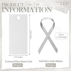 50 Pcs Name Place Cards for Table Setting Blank Wedding Place Cards with Satin Ribbon 1.57 x 3.54 Inch Hanging Gift Tags for Wedding Dinner Banquet Party Table Setting Supplies (Silver)
