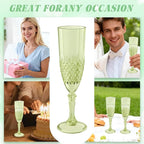 Plastic Champagne Flutes, 12PCS Green Wine Glasses Goblets Cups Reusable Flute, for Weddings Bachelor Parties Toasting and Events(12, Green)