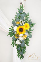 Artificial Arch Flowers Kit(Pack of 4),2Pcs Artificial Flower Arch Decor, 2Pcs Drapes, Ceremony and Reception Background Rose Decoration, Rose Sunflower Floral and Outdoor Party Decor