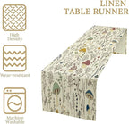 Mushroom Table Runner,Colorful Wild Plants and Fungus Botanical Plants Pattern Print Burlap for Hotel Indoors Outdoor Dining Room Kitchen Holiday Party, 13x108in