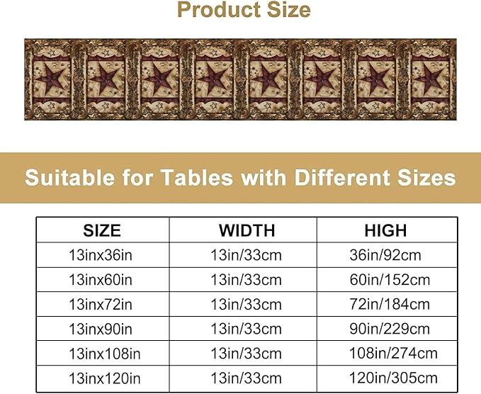 Wild West Table Runner, Rustic Farmhouse Texas Star Vintage Rodeo Cowboy Old Sign Wild West Print Pattern for Home Kitchen Table Decor Dining Coffee Room Garden Party Decor 13x60in
