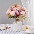 Epicpetal Fake Flowers in Vase, Artificial Pink Flowers in Vase for Decoration Faux Flowers Fake Floral for Home Decor Indoor Dining Table Centerpiece (Pink)