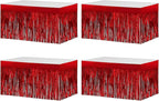 4 Pack Metallic Foil Fringe Tinsel Table Skirts,29x108 Inch Party Disposable Table Skirt Banner for Hotel Banquet Parade Floats Mardi Gras Holiday Birthday Wedding New Year Party Decoration(Red)