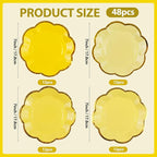 48Pcs Yellow Scalloped Party Plates - 7inch Gold Foil Gradient Yellow Dessert Paper Plate Disposable Cake Plates for Birthday Bridal Baby Shower Wedding Party Decorative Supplies