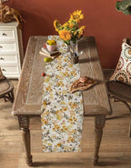 Vintage Orange Flower Cotton Linen Table Runner for Dining Kitchen, Wedding Outdoor Party Tablerunners Decoration, Farmhouse Botanical Floral Retro Dresser Scarf Coffee Tablecloth Runners 13x48 Inches