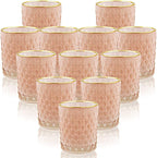 SHMILMH Pink Votive Candle Holders Set of 24, Pink Christmas Table Centerpiece Glass Tealight Holders Bulk with Gold Rim, Tea Candle Holder for Birthday Wedding Decor