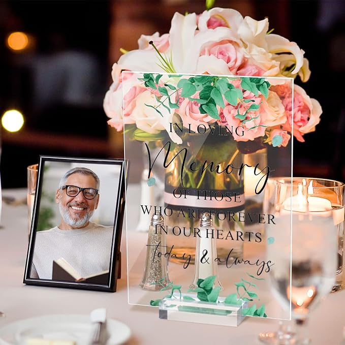 Weysat 6 Pcs Clear Acrylic Wedding Signs for Reception and Ceremony 5'' x 7'' Wedding Signage with Stand in Loving Memory Table Decorations Cards and Gifts Guestbook Reserved Table Sign(Elegant Style)