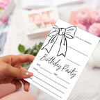 SIXEIGHT Black Bow Birthday Decorations, Black Ribbon Bow Birthday Party Invitations, 20 Party Invitations with Envelopes for Girls Boys, Bows Decorations Supplies, 4"x6"-A10