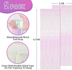 2 Pack Iridescent Tinsel Foil Fringe Curtains, Iridescent Party Decorations, Metallic Tinsel Party Streamers Backdrop for Mermaid Birthday Baby Shower Slumber Wedding Party Decorations