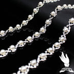 2 Yard Pearl Rhinestone Trim Chain Silver String Crystal Applique Fringe Ribbon Strips Beads Sewing Dress DIY Party Wedding Bouquet for Decoration Bridal Costume Embellishment