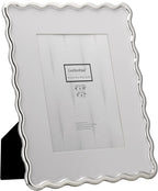 Silver 8x10'' Wave Design Photo Frame with Acid Free Mat for 5x7'',High-End Zinc Alloy Picture Frames with Velvet Back,Fashionable Style Silver frames 7x5''