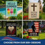 Custom Garden Flag with Pole Stand By DC – Personalized Garden Flags for Outside, Decorative Seasonal Garden Flag Holder Set, Double Sided Small Yard Flag Stake with Stand – 12”x18” | Made in USA