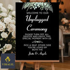 Personalized Unplugged Ceremony Sign – Elegant Wedding Yard Sign with Greenery – Turn Off Devices & Find Your Seat