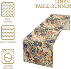 Vintage Paisley Table Runner, Boho Beige Paisley Flower Leaves Print Table Runner for Home Party Patio Indoor Outdoor, 13x108inch