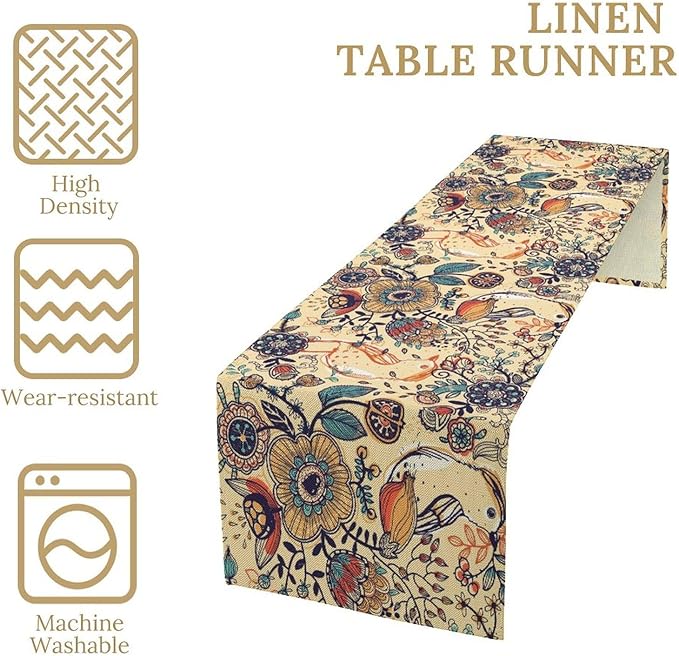 Vintage Paisley Table Runner, Boho Beige Paisley Flower Leaves Print Table Runner for Home Party Patio Indoor Outdoor, 13x108inch
