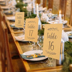 Wedding Table Numbers 1-25, 25 Karft Cards with 25 Gold Holders, 1 Set of 25 Table Numbers for Wedding Reception, Birthday Party (Card and Holder)