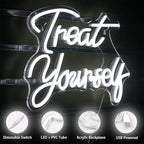 Treat Yourself Neon Signs White Led Sign for Bedroom Wall Letter Neon Lights Wedding Signs Neon Room Decor for Birthday Gift Party Home Decor Bar