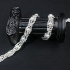 PEARLY JUN 1 Yard Pearl Rhinestone Trim Chain Silver Crystal Fringe Diamond Applique Ribbon String Tassel Strip for Sewing Wedding Dress Crafting Crafts Flower Embellishments