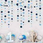 Dusty Blue Party Decorations Navy Blue Circle Dots Garland Gray Blue Hanging Paper Polka Dot Streamer for Wedding Baby Shower Engagement Bridal Shower Birthday Graduation Nautical Theme Party Supplies
