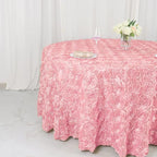 Efavormart 120" Wholesale Round Table Cover Pink Grandiose Rosette 3D Satin Tablecloth for Wedding Party Event Decoration
