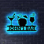 Custom Metal Bar Sign with LED Light Personalized Bar Theme Cocktail Metal Sign, Bar Theme Sign Wall Art Beack Bar Pub Decor Tiki Bar Decor