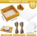 Roowest 50 Sets Kraft Soap Boxes Rectangle Packaging Box with Window Homemade Gift Box with Blank Tags and Jute String for Jewelry Candy Wrapping Party Favor(6.5 x 6.5 x 2 Inch,Gold)