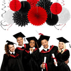 Black White-Red Party-Decorations - 33pcs Birthday Banner,Streamers Tassel Garland,Tissue Pom Poms Honeycomb,Paper Lantern Fans,Men Women Wedding Baby Shower Graduation Backdrop Supplies Decor Hugtmr
