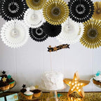 BEISHIDA Black Gold White Hanging Honeycomb Round Paper Fans Decoration Set for New Year Baby Shower Birthday Wedding Bachelorette Photo Booth Backdrops Anniversary Paper Party Supplies（11packs）