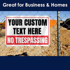Custom Private Property No-Trespassing Signs - 12 x 8 Personalized Aluminum Metal Rust-Proof Outdoor Signs with Your Text Logo (NO TRESPASSING)