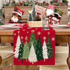 GEEORY Christmas Table Runner 13x90 Inch, Xmas Trees Snowflakes Holiday Decorative Farmhouse Table Decoration for Kitchen Dinning, Indoor Outdoor Dinner Party Decor (Red) GT150-90