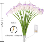 20pcs Artificial Calla Lily Bouquet Lamp Faux Floarl Night Light Real Touch Flower Night Lamp LED Calla Lily Lighted Artificial Flower for Her Gifts Home Kitchen Decor(Light Purple)