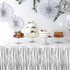 3 Pack 29 x108 Inch Silver Foil Fringe Table Skirts Metallic Banner for Tinsel Streamer Garland Backdrop for Parade Floats Wedding Thanksgiving Birthday Christmas Halloween New Year Party Decoration