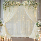 20×10ft Cream White Tulle Backdrop Curtain with Lights String for Parites, Sheer Curtain Backdrop Drapes for Wedding Party Home Decorations