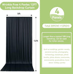20ftx12ft Wrinkle Free Black Backdrop Curtain, 4 Panels 12FT Height Black Wedding Backdrop Drapes, Silky Polyester Back Drop Cloth for Birthday Photography Background Party Backdrop Draping