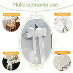 6PCS Wedding Car Door Handle Flowers, White Artificial Cars Rearview Mirror Bouquet Flower Bowknot Ribbon Decors, Just Married Automotive Decoration Accessories for Door Handles and Rearview Mirrors