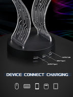Light Up Headphone Stand with 16 Color Lights, PCB Pattern Acrylic Headset Stand with 1 USB and 1 Type-C Charging Ports, Gifts for Gamers Men and Music Lovers