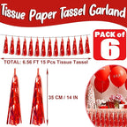 6P Red Foil Fringe Metallic Tassel Streamers Banner Tassel Garland for Parade Floats, Bachelorette, Wedding, Birthday, Graduation, Christmas, Bridal/Baby Shower Party Decorations