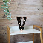 Light Up Black Alphabet Marquee Letters Sign LED Marquee Number Lights Sign for Night Light Home Bar Christmas Lamp Birthday Party Wedding Decoration V
