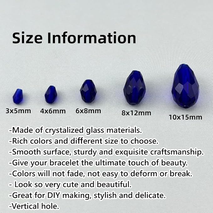 50pcs 10x15mm Teardrop Crystal Glass Beads for Jewelry Making, Faceted Vertical Hole Teardrop Glass Spacer Beads for Wind Chimes Bracelet Earring Necklace DIY Craft(Dark Blue)