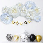 White Paper Flower Pom Poms Wall Decorations for Birthdays, Bridal, Baby Showers, Weddings, Outdoor Decor, Tea Parties, Engagement