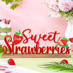Fresh Sweet Strawberries Metal Sign Rustic Table Decor Summer Tiered Tray Decor with Wooden Base Freestanding Metal Word Sign for Home Tabletop Centerpiece Mantel Shelf Fireplace