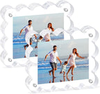 2Pack Magnetic Acrylic Picture Frames 2×3 Inch - Scalloped Glass Frame with 10+10mm Thick Block, Double Sided Clear Frames for Desktop Display | Trendy Home Gift (2 Pack, 2×3)
