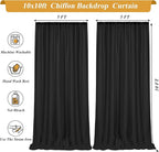 10x10ft Black Chiffon Backdrop Curtain with Lights for Wedding Birthday Parties, Wrinkle Free Backdrop Curtains with Lights for Halloween Baby Shower Gender Reveal Photo Shoot (5 x 10ft,2 Panels)