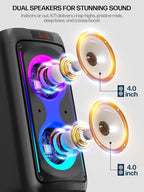 Karaoke Machine for Adults, Portable Bluetooth Speaker with 2 Wireless Microphones, PA System with Disco Lights for Big Party, Outdoor, Supports USB/TF/REC/AUX, Ideal Gifts for Family, Music Lover