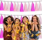 3P Maca-Rose Red Pink LightPink Metallic Fringe Banner Garland Foil Tinsel Streamer Backdrop Banners for Parties, Wall Hanging Curtain Parade Floats,Graduation Decorations, Wedding Party Decoration