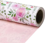 RUSPEPA Reversible Floral Wrapping Paper Roll, Mini Roll, Pink Rose Blossom Design and Pink Solid Color, Elegant Gift Wrap for Birthday, Wedding, Mother's Day, Bridal Shower, 17 Inches x 16.4 Feet
